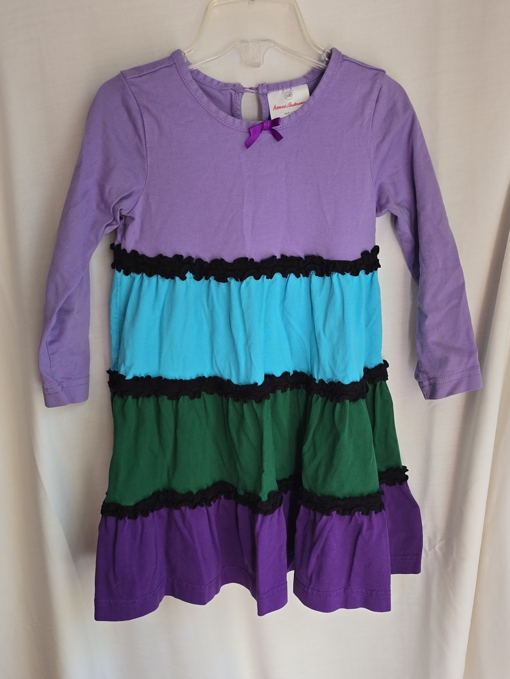 Long Sleeve Purple Tiered Colorblock Dress